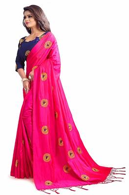 Pink paper Silk Designer Embroidery Saree With Blouse 2