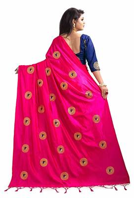 Pink paper Silk Designer Embroidery Saree With Blouse 3