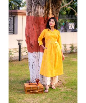 golden Yellow kurta with pearl embellishment 1