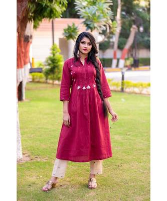Pomegranate red kurta with pearl embellishment 1
