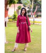 Pomegranate red kurta with pearl embellishment