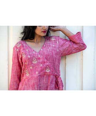carrot Pink Angarkha kurta with gota patti work 2