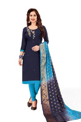 Navy blue hand embroidery cotton salwar 1
