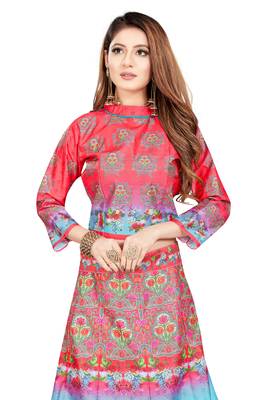 Multicolor Digital Print Art Silk Semi Stitched Lehenga 2
