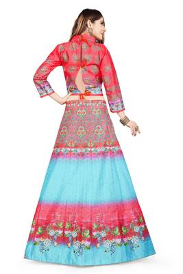 Multicolor Digital Print Art Silk Semi Stitched Lehenga 3