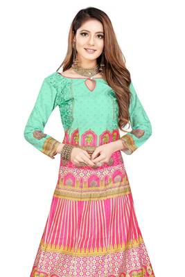 Multicolor Digital Print Art Silk Semi Stitched Lehenga 2