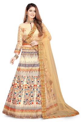 Multicolor Digital Print Art Silk Semi Stitched Lehenga 1