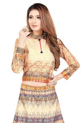 Multicolor Digital Print Art Silk Semi Stitched Lehenga 2