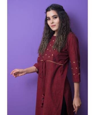 Maroon Designer Kurta With Golden Embroidery 2