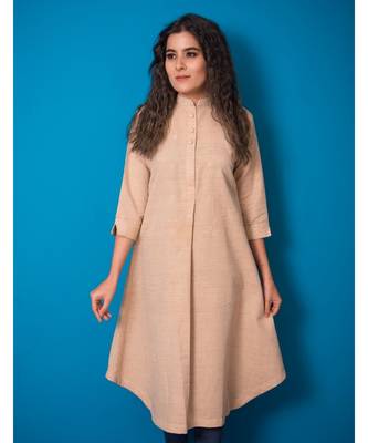Beige Leaf Miniature Khadi Cotton Kurta 1