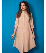 Beige Leaf Miniature Khadi Cotton Kurta