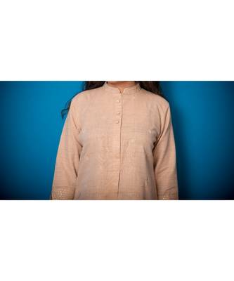 Beige Leaf Miniature Khadi Cotton Kurta 2