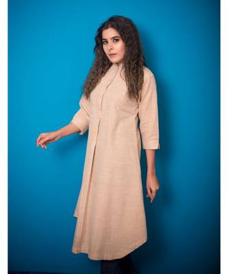 Beige Leaf Miniature Khadi Cotton Kurta 3