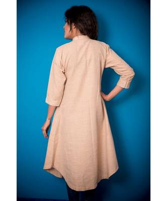 Beige Leaf Miniature Khadi Cotton Kurta 4