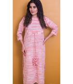 Light Rose Pink And Cream Kurta In Khadi Cotton