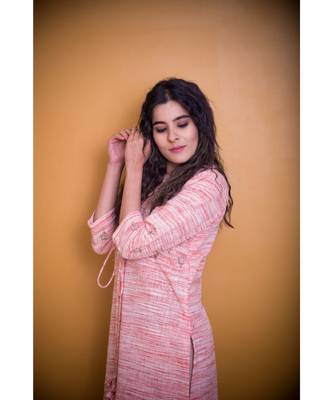 Light Rose Pink And Cream Kurta In Khadi Cotton 2