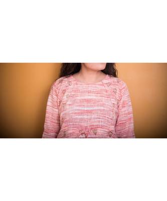 Light Rose Pink And Cream Kurta In Khadi Cotton 3