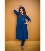 Navy Blue Khadi Classic Gotta Patti Kurta with Coat Neck