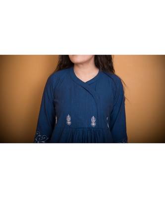Navy Blue Khadi Classic Gotta Patti Kurta with Coat Neck 3