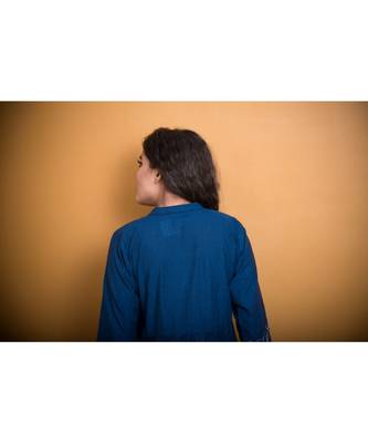 Navy Blue Khadi Classic Gotta Patti Kurta with Coat Neck 4
