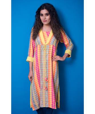 multicoloured khadi cotton kurta 1