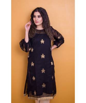 black chanderi work kurta 1