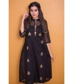 Berry Black Kurta With Golden Floral Zari Work