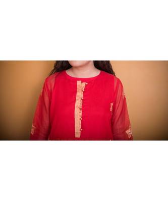Red Chanderi Work Floral Work Kurta 3