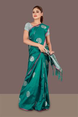 dark green woven art silk banarasi saree with blouse piece 1