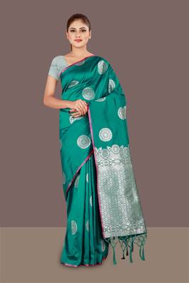 dark green woven art silk banarasi saree with blouse piece 2