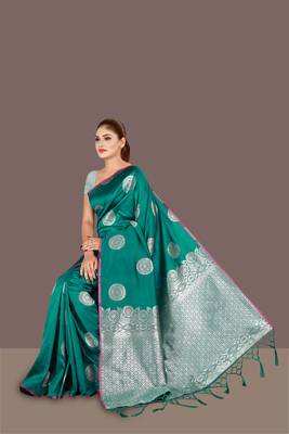 dark green woven art silk banarasi saree with blouse piece 3