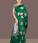   green woven art silk banarasi saree with blouse piece
