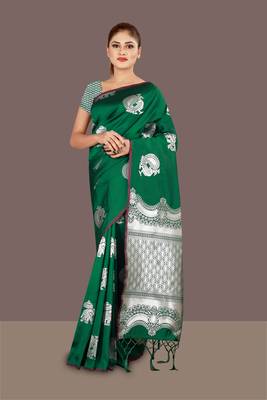   green woven art silk banarasi saree with blouse piece 2