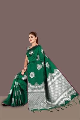   green woven art silk banarasi saree with blouse piece 3