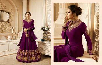 Wine Embroidered Faux Georgette Salwar With Dupatta Semi Stitched 3