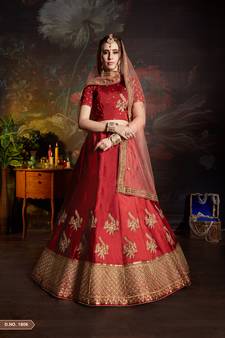 Maroon Gilter Sequins Embroidered Satin Semi Stitched wedding lehenga