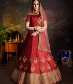 Maroon Gilter Sequins Embroidered Satin Semi Stitched wedding Lehenga