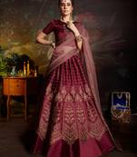 Blood Red Gilter Sequins Embroidered Satin Unstitched Lehenga Choli With Dupatta