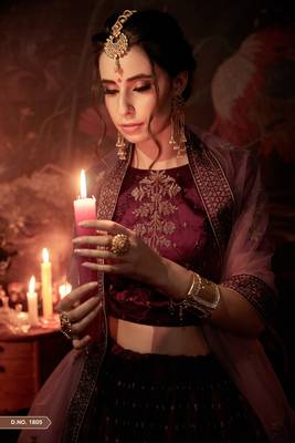 Blood Red Gilter Sequins Embroidered Satin Unstitched Lehenga Choli With Dupatta 2