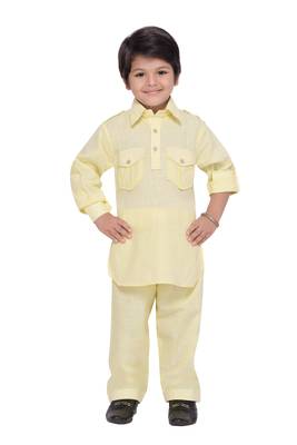 Yellow plain cotton   boys kurta pyjama 1