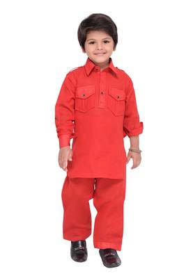 Red plain cotton   boys kurta pyjama 1