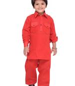 Red plain cotton   boys kurta pyjama