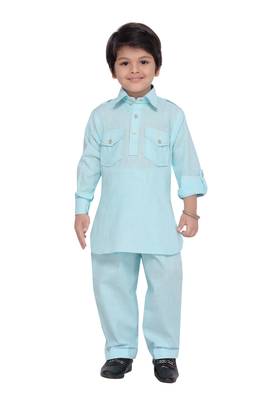 Blue plain cotton   boys kurta pyjama 1