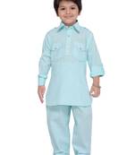 Blue plain cotton   boys kurta pyjama