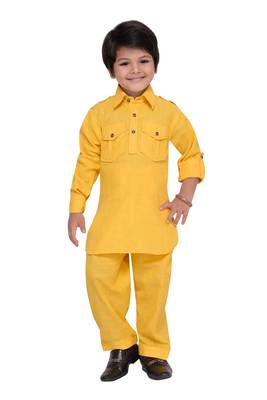 Yellow plain cotton   boys kurta pyjama 1