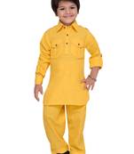 Yellow plain cotton   boys kurta pyjama