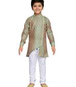 Green woven cotton boys kurta pyjama