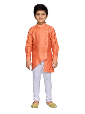 Orange woven cotton boys kurta pyjama 1