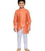 Orange woven cotton boys kurta pyjama