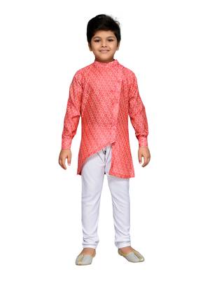 Pink woven cotton boys kurta pyjama 1